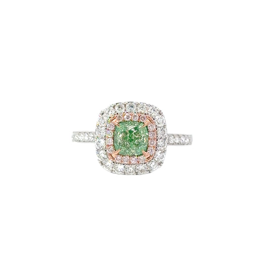 Cushion Green Diamond Ring - C14898