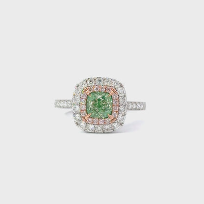 Cushion Green Diamond Ring - C14898